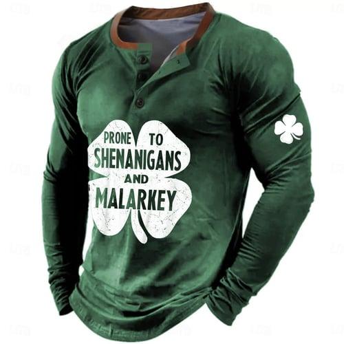 St.Patrick's Day st paddys Shamrock Men's Casual 3D Print Henley T Shirt Tee Casual Holiday T shirt Black Blue Green Long Sleeve Henley Shirt Spring & Fall Clothing Apparel S M XL XXL 3XL