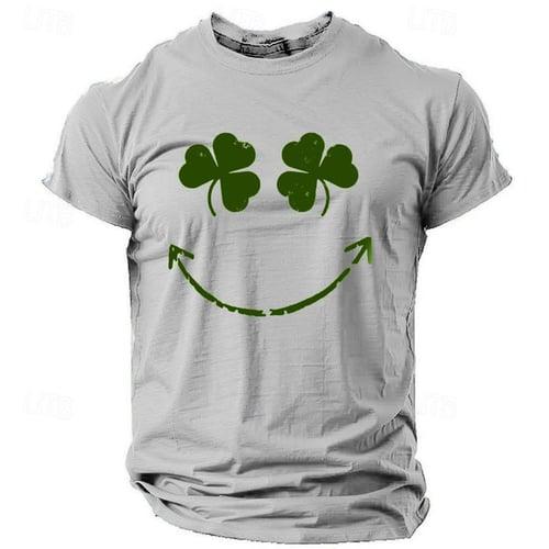 St. Patrick Men's Graphic Shamrock Smile Face Lucky Irish T shirt Short Sleeve T shirt 3D Print Crew Neck Shirt Daily Designer Casual Sports Outdoor Holiday Going out Black Pink Light Grey Spring
