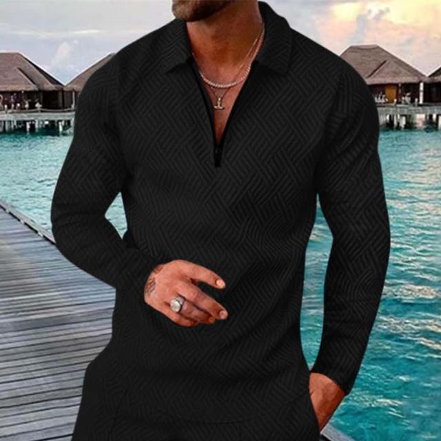 Men's Polo Shirt Golf Shirt Going out Gym Turndown Long Sleeve Sportswear Casual Striped Curve Patchwork Zipper Fall & Winter Slim Light Yellow Black-White White+Dark Gray Black Pink Red Polo Shirt