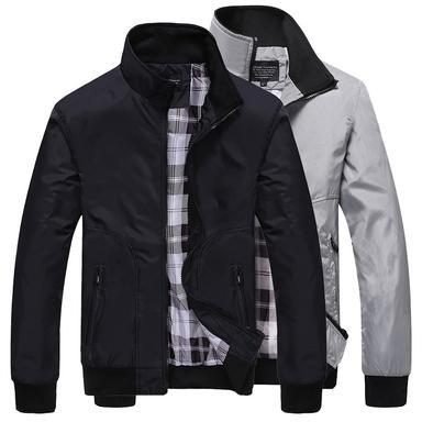 Men's Lightweight Jacket Summer Jacket Bomber Jacket Daily Wear Vacation Outdoor Casual / Daily Zipper Pocket Spring Fall Solid Color Comfort Zipper Front Standing Collar Black Dark Navy Grey Jacket