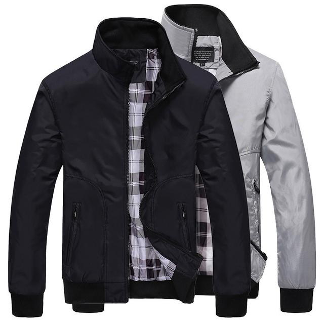 Men's Lightweight Jacket Summer Jacket Bomber Jacket Daily Wear Vacation Outdoor Casual / Daily Zipper Pocket Spring Fall Solid Color Comfort Zipper Front Standing Collar Black Dark Navy Grey Jacket