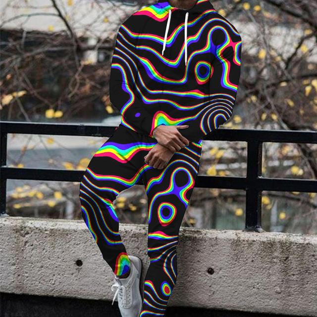 Men's Plus Size Tracksuit Big and Tall Graphic Hooded Long Sleeve Spring & Fall Fashion Streetwear Casual Daily Sports Tops