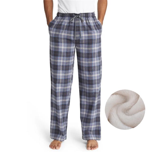 Men's Loungewear Pajama Pants Plaid Pants Lounge Pants Grid / Plaid Warm Soft Home Bed Spa Flannel Warm Pocket Elastic Waist Winter Black Blue