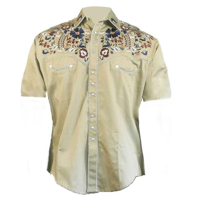 Men's Shirt Western Shirt Floral Graphic Prints Turndown Apricot Outdoor Street Short Sleeves Print Clothing Apparel Fashion Streetwear Designer Casual